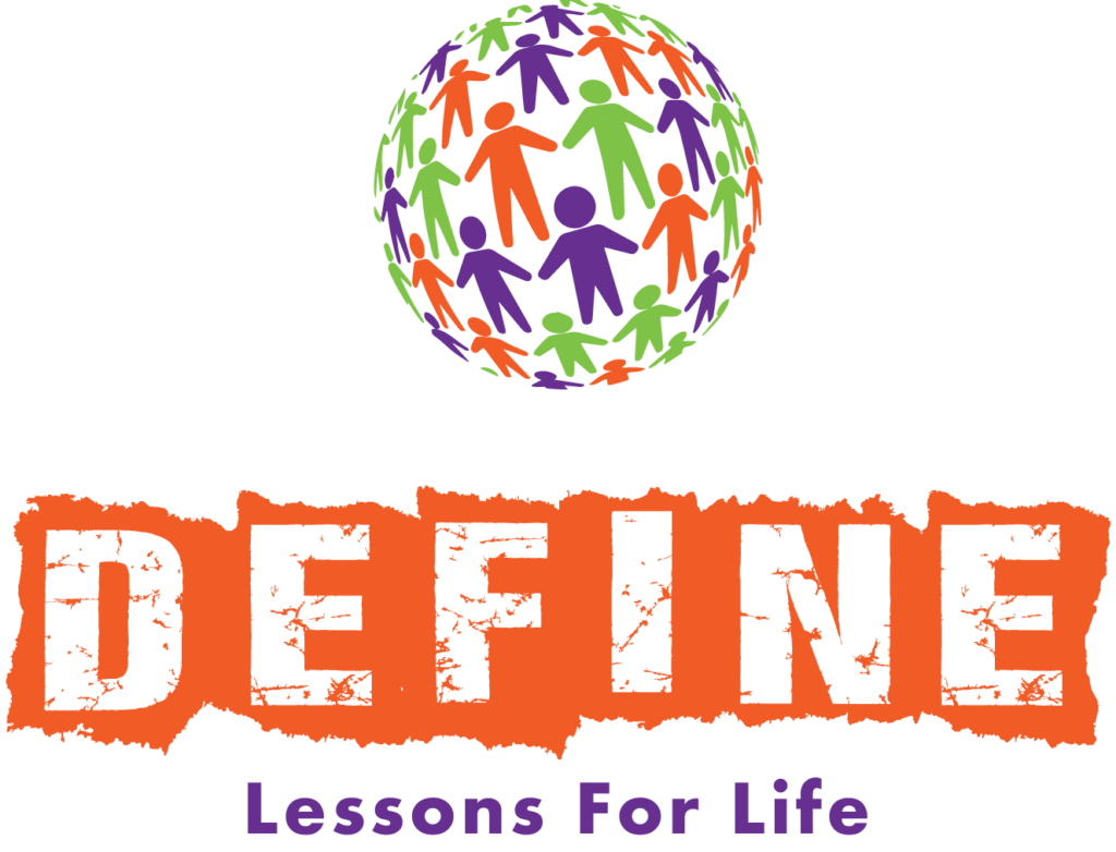 Define360 logo with a globe of children in orange, green and purple colors
