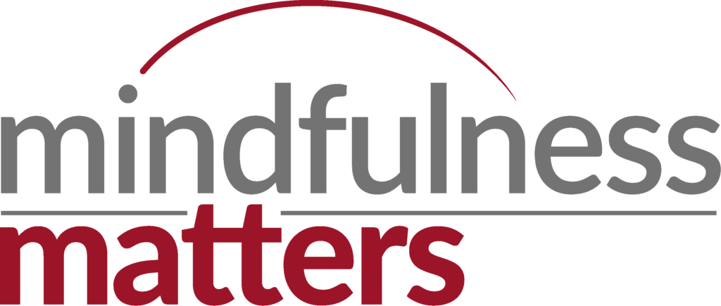 Mindfulness Matters text logo in gray and burgundy colors
