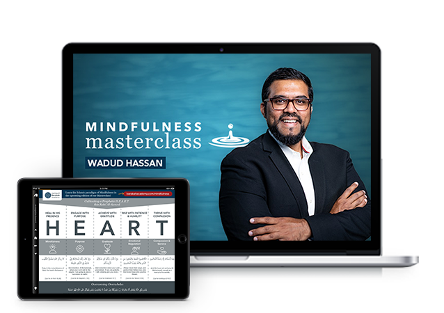 Masterclass Instructor on a laptop screen, and HEART model graphic on tablet screen